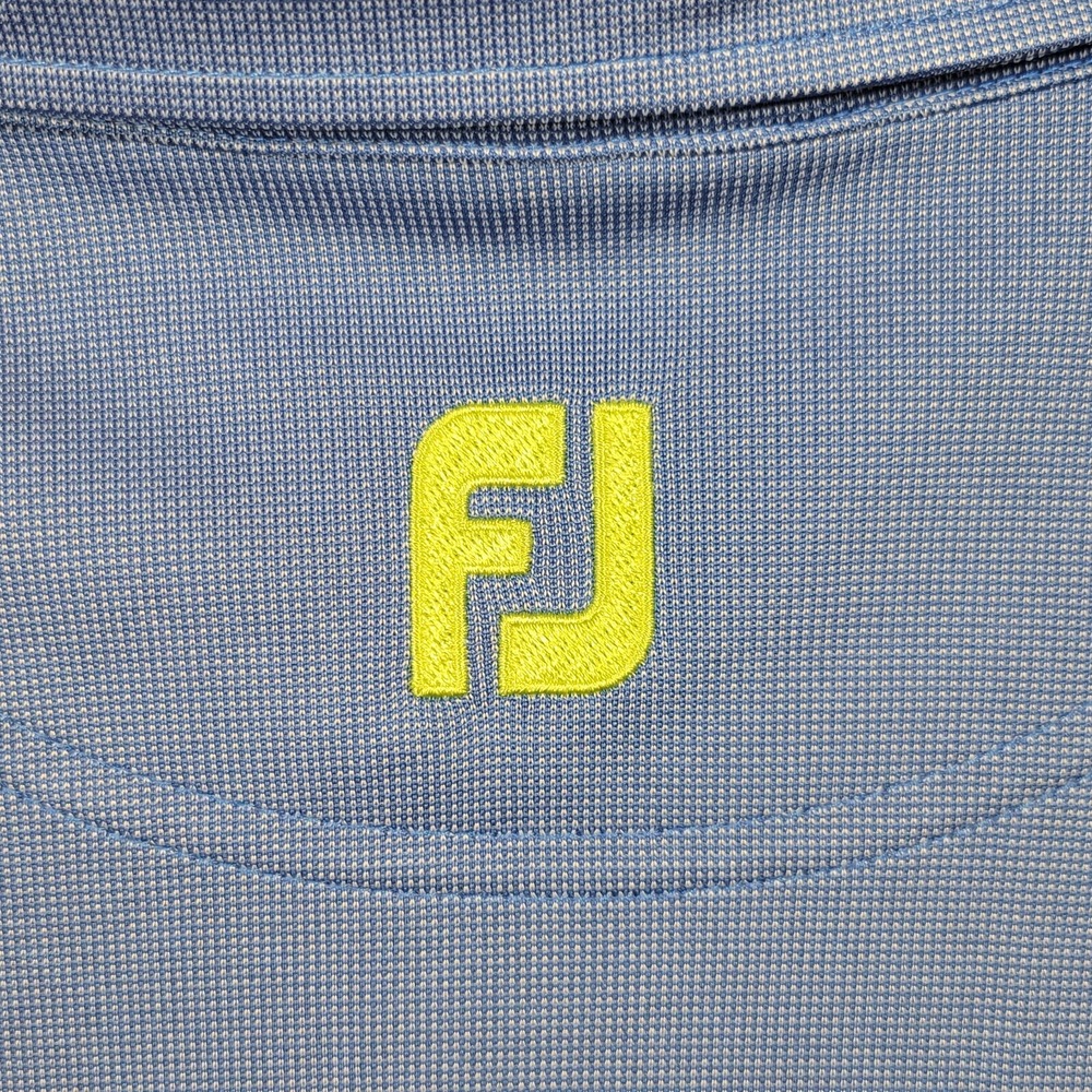 FootJoy Golf Polo Shirt Mens Large Blue Neon Strip Logo Short Sleeve Embroidered